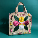 Vintage Oversized Nassau Flowers Straw Bahamas Tote Bag