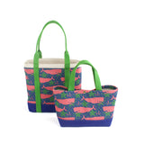 Whale of a Time Green Canvas Tote Bag, Large and Small