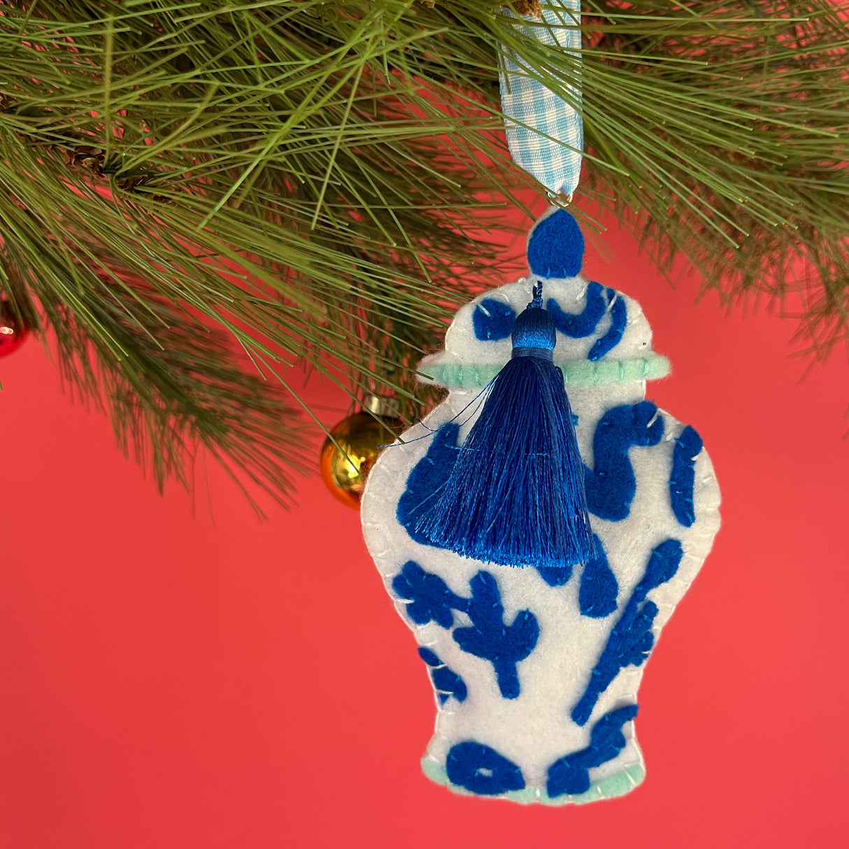 Felt Chinoiserie Ginger Jars Christmas Ornaments, Set of 2