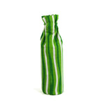 green and white striped fabric wine bag standing upright