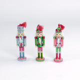 set of three Wood Glitter Nutcracker Christmas Ornaments