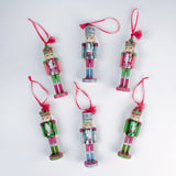set of six Wood Glitter Nutcracker Christmas Ornaments