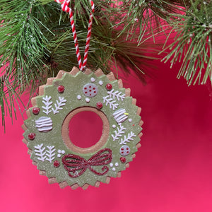 Ceramic Glitter Wreath/Snowflake/Tree Sugar Cookie Christmas Ornaments, Set of 5