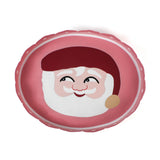 Hand-Painted Metal Christmas Santa Tray featuring a cheerful Santa Claus face with a red hat on a pink circular background with scalloped edges.
