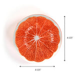 Round orange slice ornament with textured citrus segment design, approximately 4.125 inches wide, decorative accent on a white background for Christmas tea towel styling, holiday table décor, and seasonal home display