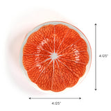 Round orange slice ornament with textured citrus segment design, approximately 4.125 inches wide, decorative accent on a white background for Christmas tea towel styling, holiday table décor, and seasonal home display