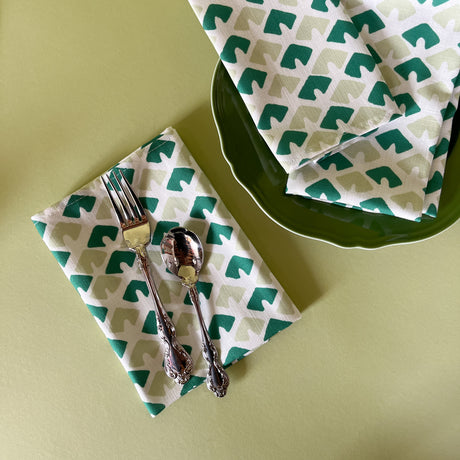 old jaipur green dinner napkins with plate and silverware