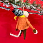 back of a Felt mice ornament wearing orange sweater