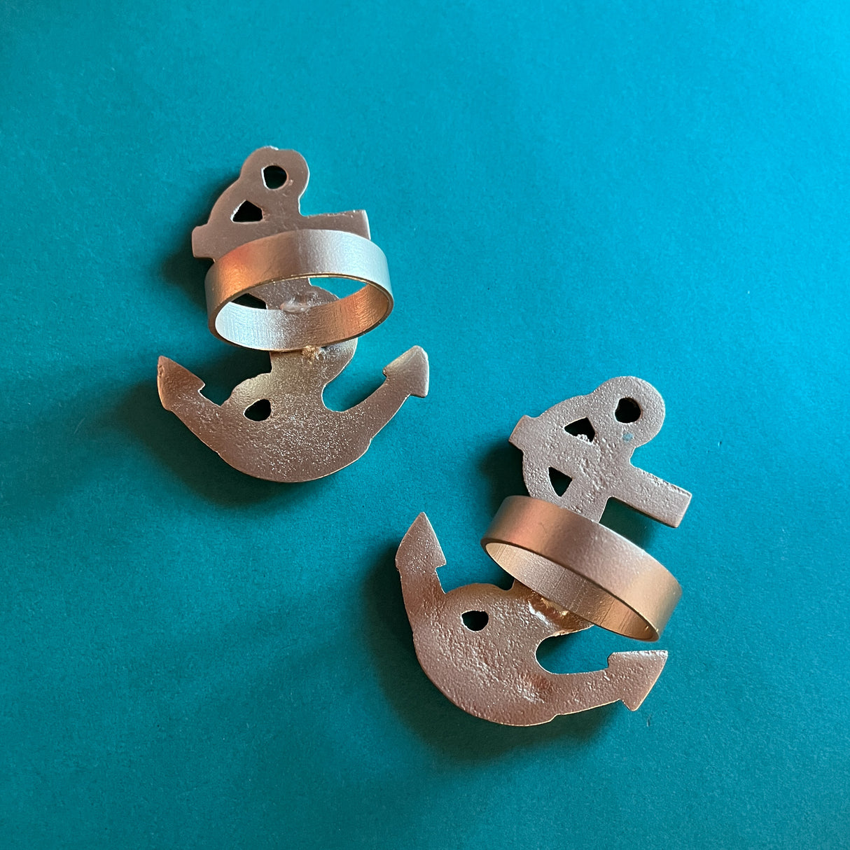 Gilt Metal Anchor Napkin Rings, Set of 4