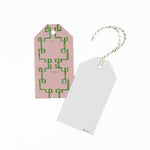 a gift tag with bamboozled pattern in pink with a space for personal message. 1 showing the front and other showing the back