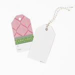 madcap cottage pink and green fez gift tags detail, 1 showing the back