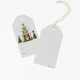 2 gift tags with pagodas chinoiserie christmas design with a space for personal message, 1 showing the back