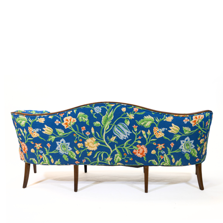 Vintage Blue Quilted Florals/Strawberries Polished Cotton Camelback Sofa