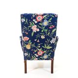 Vintage Blue Polished Cotton Floral Wingback Chair