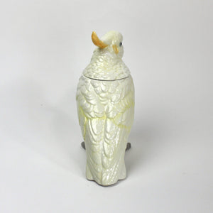 The back of a lidded ceramic cockatoo jar from madcap cottage
