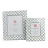 Two Bahama Court lattice white and blue hand-painted photo frames on a white background