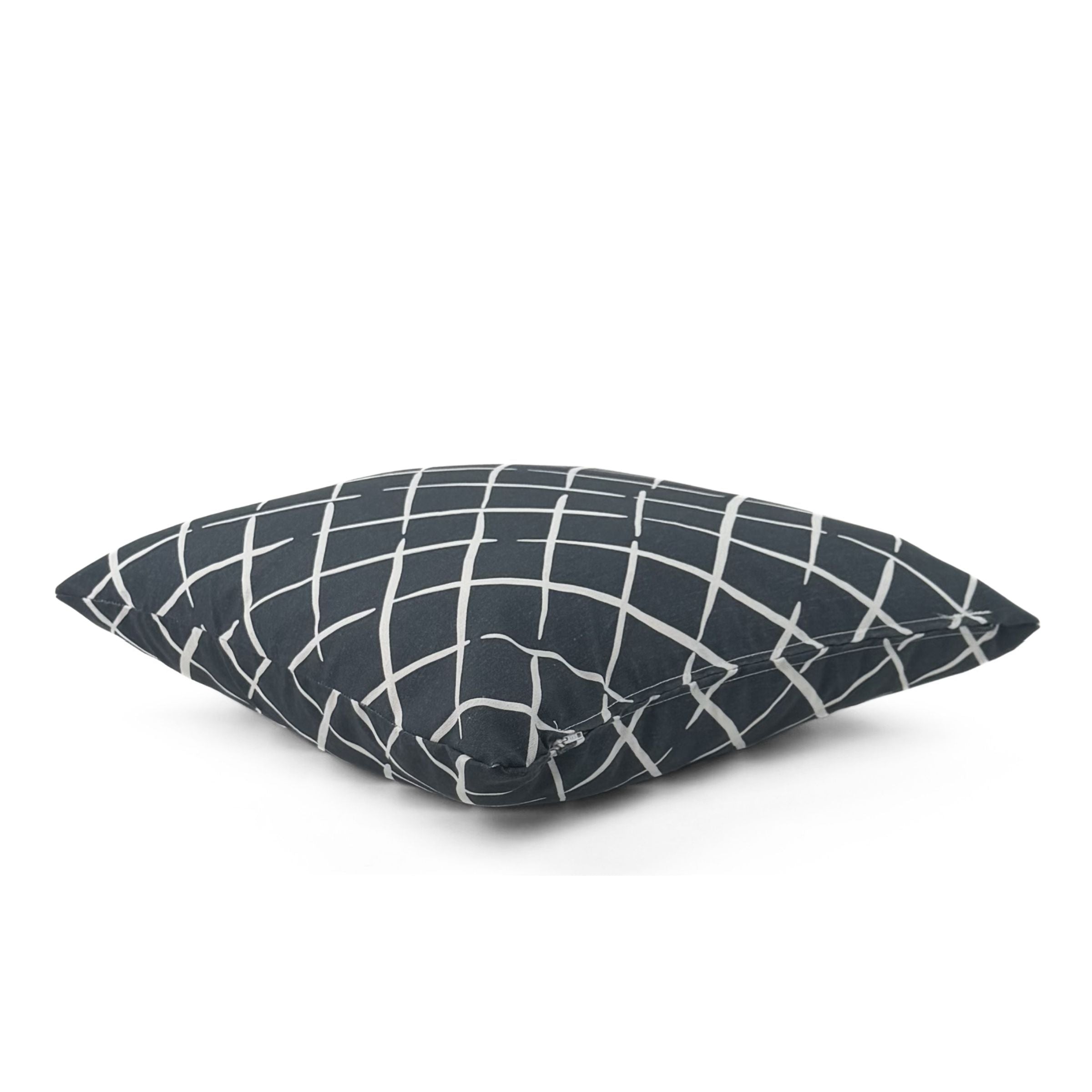 Side view of Bahama Court Trellis Blue White outdoor pillow.