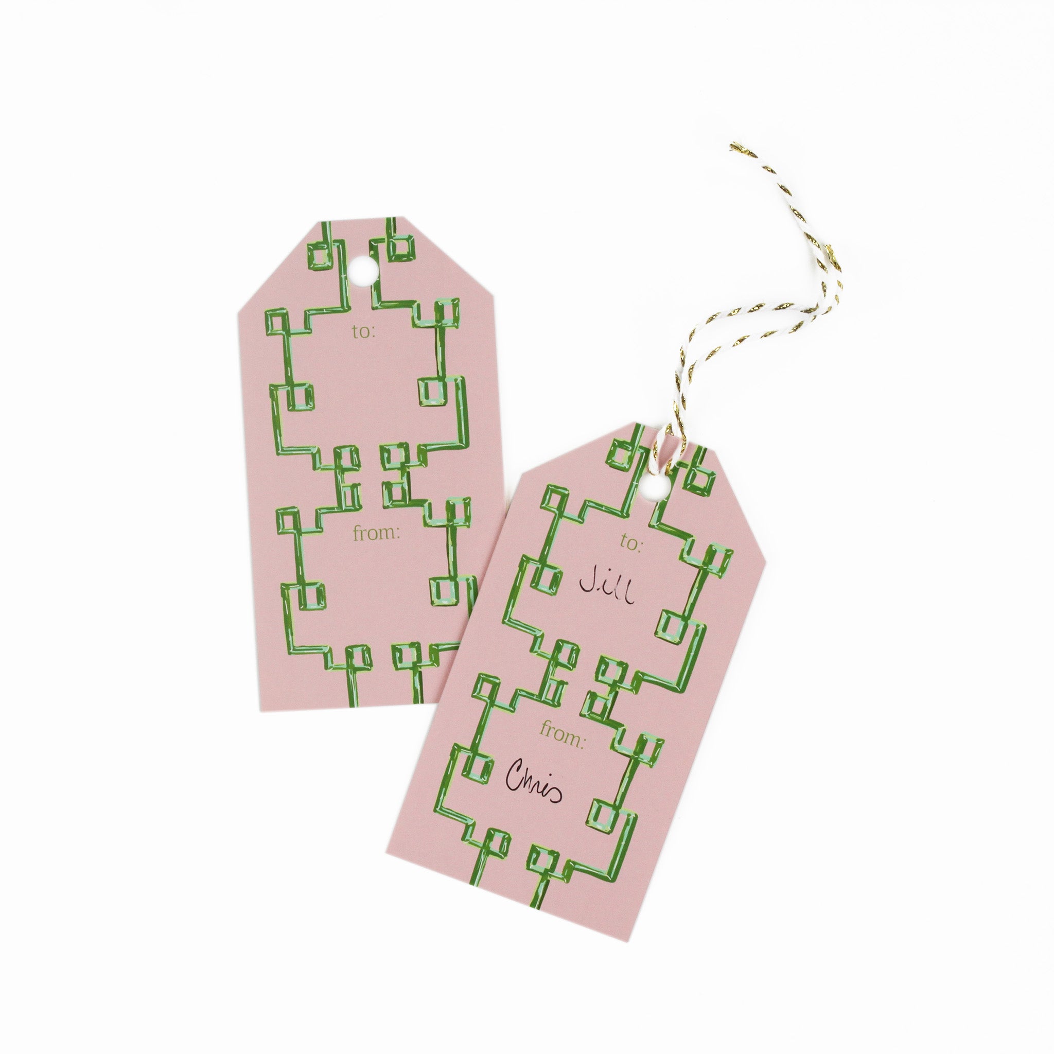 a gift tag with bamboozled pattern in pink with a space for personal message