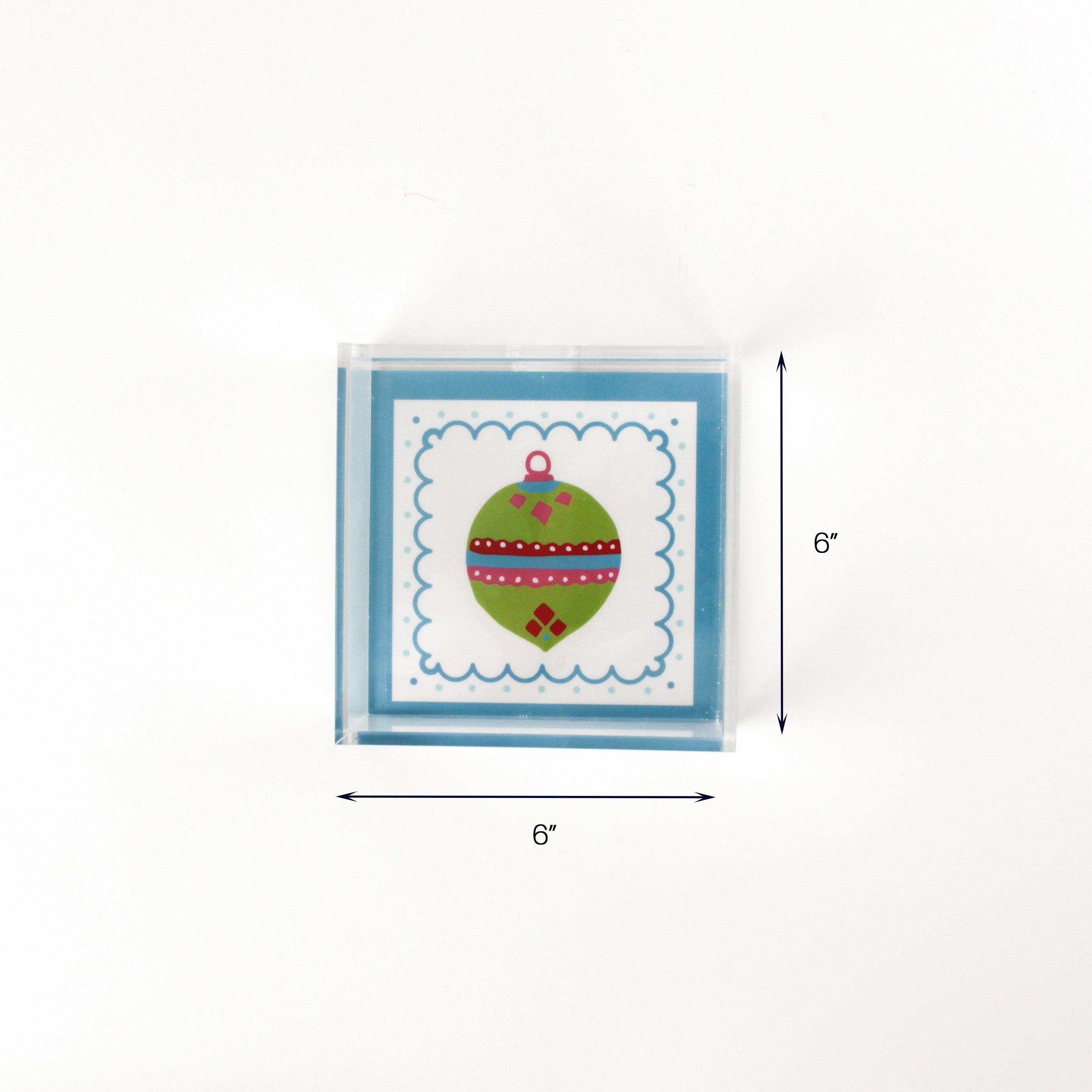 Blue Ornaments Christmas Acrylic Tray (Small) with dimension of 6" x 6".