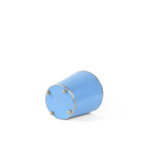 Blue gold large tole metal cachepot bottom view on a white background