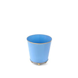 Blue gold small tole metal cachepot  and decorative gold ball feet on a white background