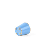 Blue gold small tole metal cachepot bottom view with gold trim on a white background