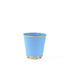 Blue gold small tole metal cachepot with gold rim detail on a white background