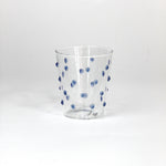 Clear glass with blue dots on a white background