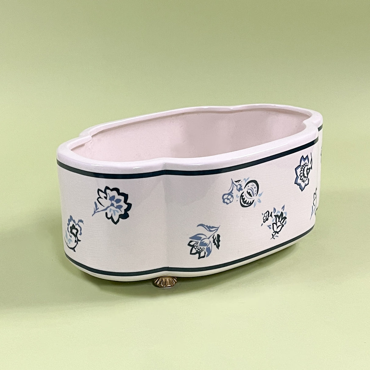 Bonjour Provence Navy Blue/Cream Porcelain Oval Planter Side view