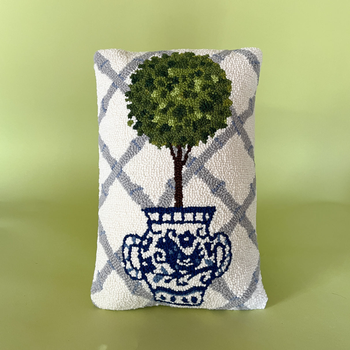 blue topiary pillow front view