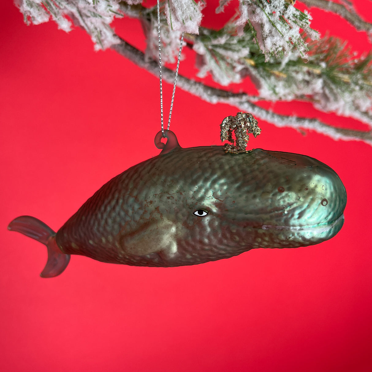 Blue-Green Spouting Whale Glass Christmas Ornament