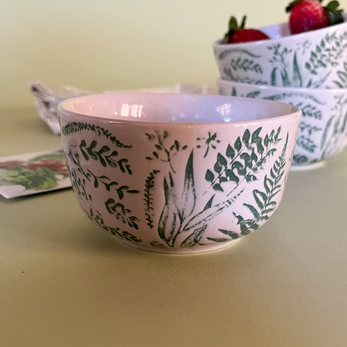 hand stamped botanic bowl pattern sideview
