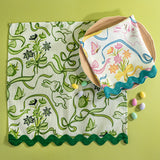 Bunnies and bow print cloth napkins in green and multicolor.