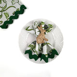 Springtime Bunnies and Bow Print Green Cloth Dinner Napkins with Ric Rac, Set of 4
