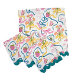 Springtime Bunnies and Bow Print Multicolor Cloth Dinner Napkins with Ric Rac, Set of 4