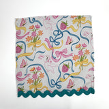 Springtime Bunnies and Bow Print Multicolor Cloth Dinner Napkins with Ric Rac, Set of 4