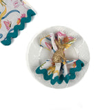 Springtime Bunnies and Bow Print Multicolor Cloth Dinner Napkins with Ric Rac, Set of 4