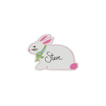 a bunny-shaped spring paper place card designed by Madcap Cottage with the name Steve written in the center on a white background