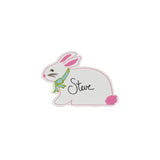 a bunny-shaped spring paper place card designed by Madcap Cottage with the name Steve written in the center on a white background