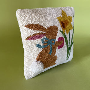 bunny pillow with daffodil side view