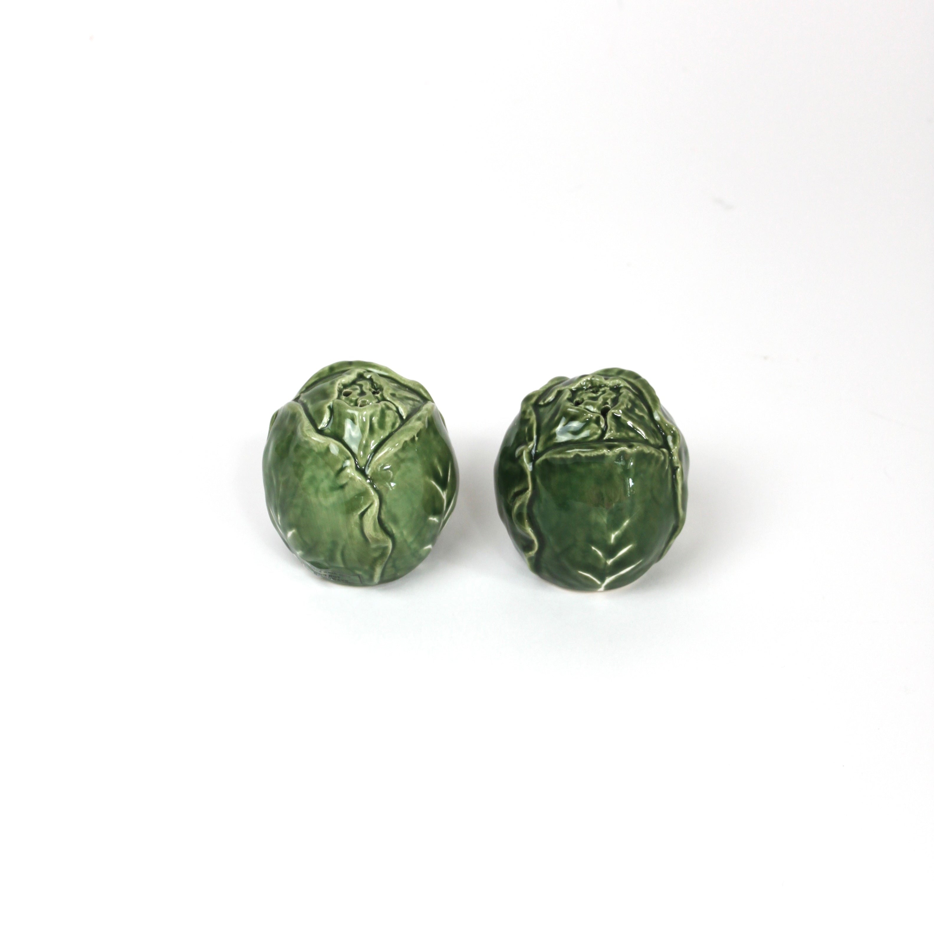 a pair of cabbage leaf salt and pepper shakers from madcap cottage