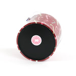 bottom of a Dancing Candy Canes, a red acrylic Christmas ice bucket covered in a candy can motif fabric