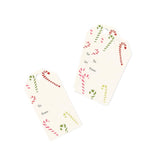 Festive Christmas gift tags featuring colorful striped candy canes in red, pink, and green shades.