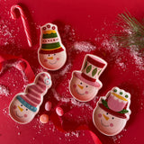 Multicolored Ceramic Snowmen Head with Hats Accent Plates, Set of 4