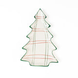 white christmas tree plate with red lines on a white background