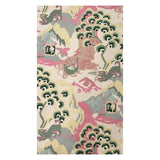 A yellow pink and green rug in a chinoiserie pattern called Old Peking from Madcap Cottage.