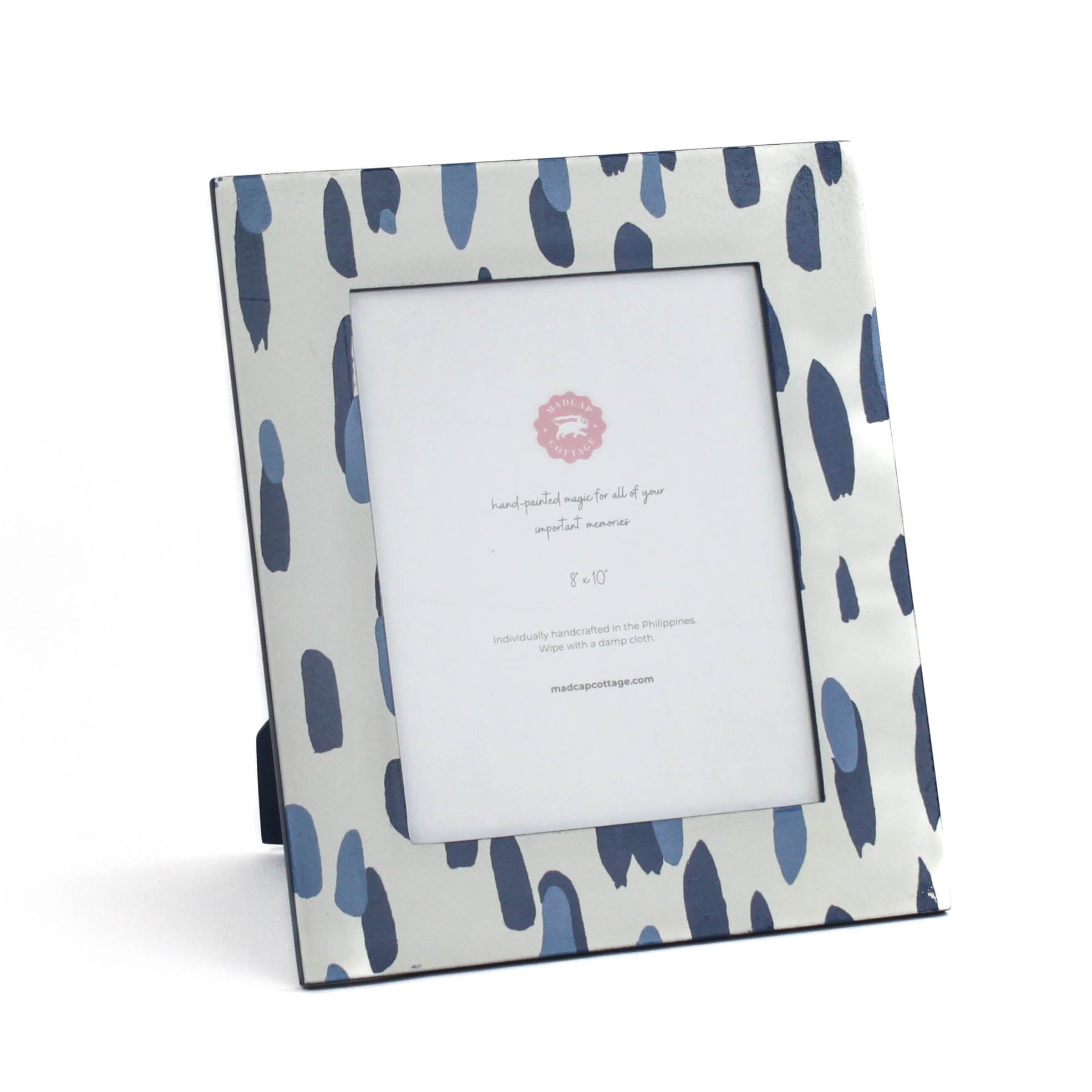 a 8' x 10' blue Club house hand painted photo frame on a white background