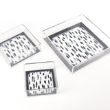 Club House Navy Blue Square Acrylic Tray, 3 Sizes. Club House is two shades of blue style brush strokes with a blue border.