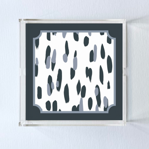Top view of the Club House navy blue square acrylic tray on a white background
