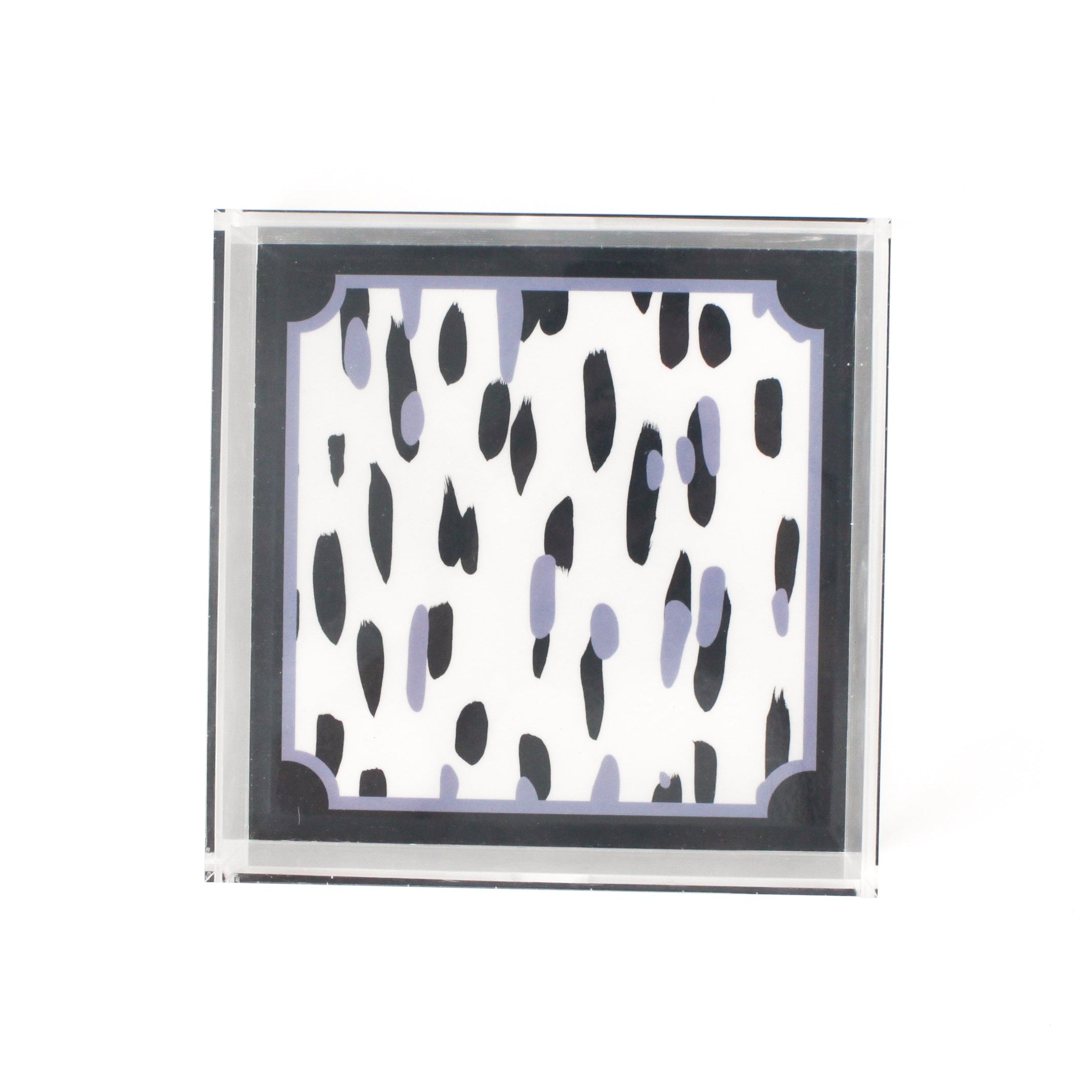 Club House Navy Blue Square Acrylic Tray, medium. Club House is two shades of blue style brush strokes with a blue border.
